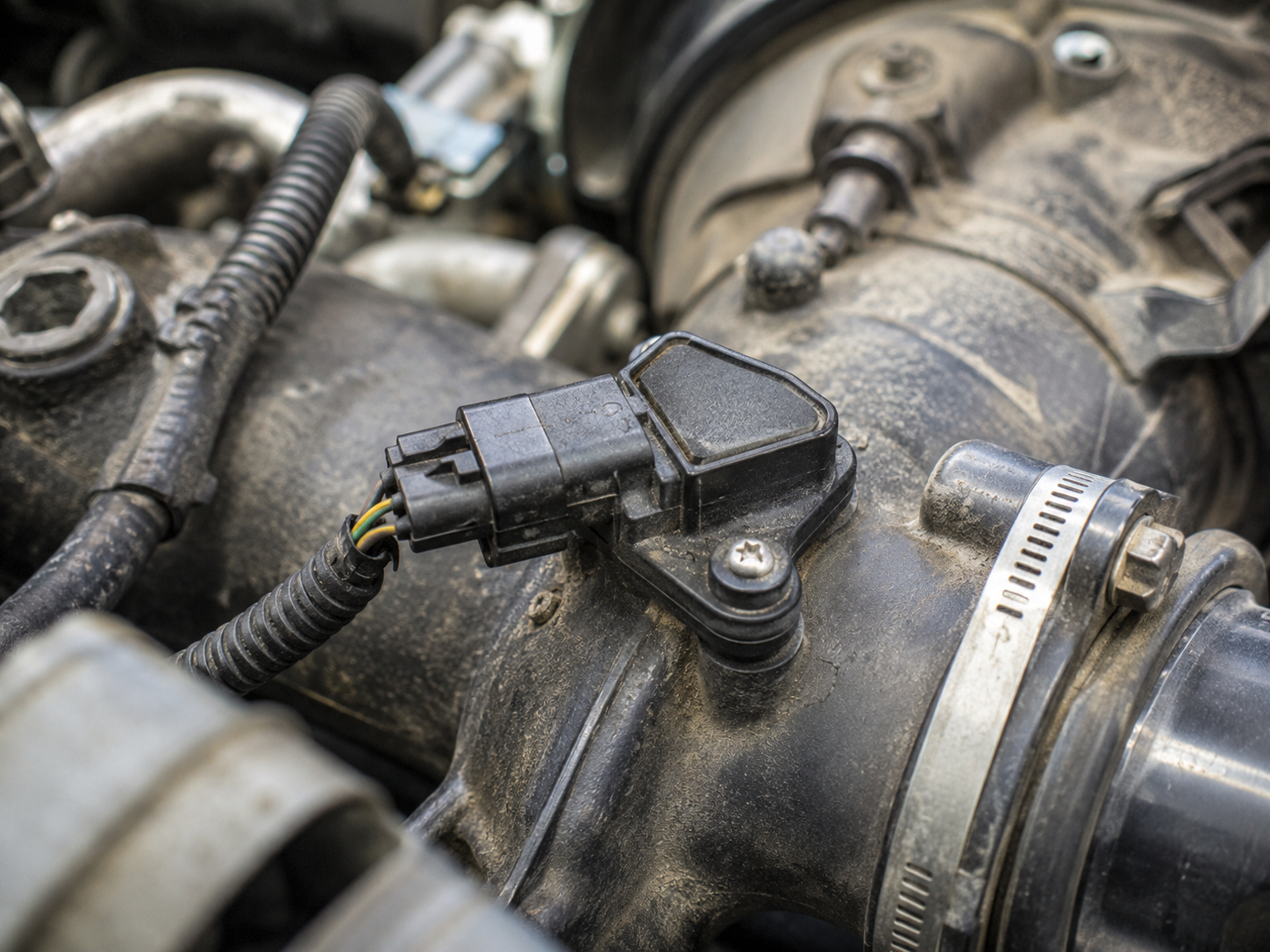 Sensor del motor y abrazadera metálica